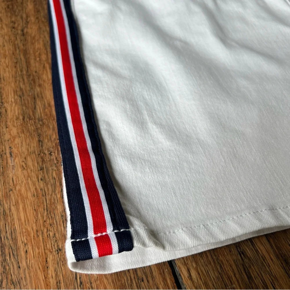 EV1 Red White Blue Stripe White Denim Mini Skirt 12 Racing Cotton Race Preppy - Picture 3 of 11